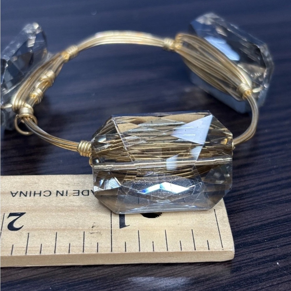 BOURBON & BOWTIES BANGLE BRACELET Smoky Faceted Crystal Statement Chunky Boho - Picture 8 of 8